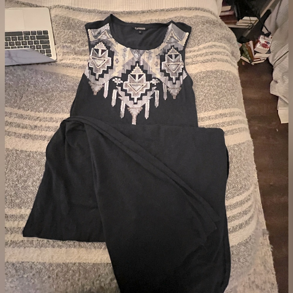Express navy sequined maxi dress- size M